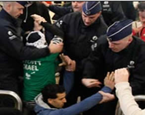 Anti-Israel activists protest at Charles de Gaulle Airport after having been prevented from boarding a plane to Israel 