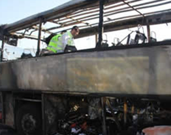  The Hezbollah terrorist attack in Bulgaria: Remains of the bus at the Burgas airport  