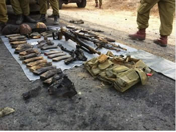 Weapons belonging to the terrorist operatives who were killed (Picture from the IDF Spokesman, date, 2012)