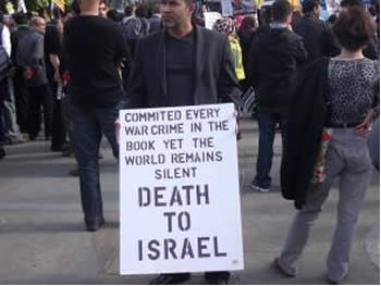 A sign held in Trafalgar Square in last year's Jerusalem Day rally (Picture from Richard Millet's Blog).