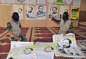 PIJ operatives hanging posters in northern Gaza Strip mosques ahead of the main event that will be held in Gaza City on October 4 (Jerusalem Brigades website, September 23, 2012)