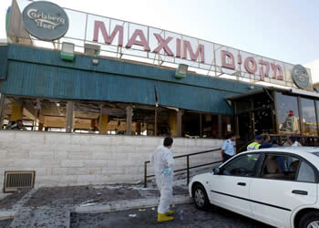 The site of the suicide bombing attack (Photo by Nir Elias for Reuters)