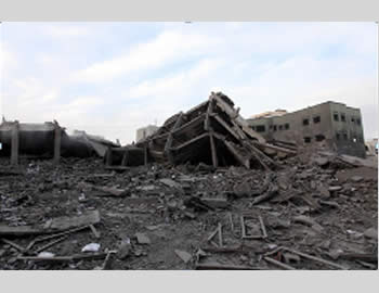 De-facto Hamas administration headquarters building after the Israeli Air Force strike (PALDF website, November 17, 2012).