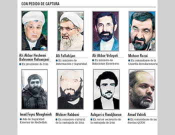 Los siete iraníes de alto rango y el alto agente de Hezbolá para quien el fiscal argentino solicitó órdenes de captura (Imad Mughniyeh, quien comandaba el aparato militar de Hezbolá, se encuentra en la parte inferior izquierda).