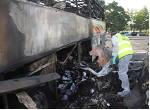 The remains of the Israeli tourist bus at the Burgas airport (Photo courtesy of the ZAKA spokesman, July 19, 2012)