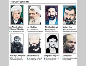 Siete líderes iranios de elita y un importante líder de Hezbolláh, contra los que Argentina había pedido la emisión de órdenes de detención internacionales (a la izquierda abajo se ve a Imad Mughnyieh quien era el responsable del sistema militar-terrorista de Hezbolláh)