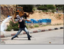 Jóvenes palestinos se enfrentan con las fuerzas de Tzáhal cerca de la cárcel Ofer 