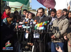 Ihab al-Ghussin, spokesman for the de-facto Hamas administration, holds a press conference at the Gaza Strip power plant.