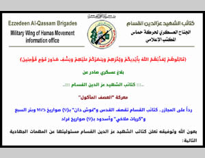 The Izz al-Din al-Qassam Brigades claim of responsibility for the rocket fire (Qassam.ps, August 5, 2014).