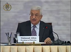 Mahmoud Abbas gives a speech at the conference. 