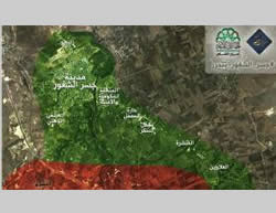 Map showing the control of the city of Jisr al-Shughur published by the Al-Nusra Front. 