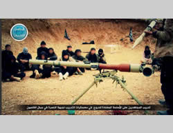 Al-Nusra Front operatives being trained to operate anti-tank weapons. 