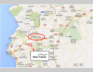 The city of Jisr al-Shughur and Mount Nabi Younes, two areas in the Idlib province where battles are taking place between the coalition led by the Al-Nusra Front and the Syrian forces (Google Maps)