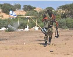 Simulation of the abduction of an IDF soldier from an Israeli post (marked with an Israeli flag) (Facebook page of the National Resistance Battalions, May 29, 2015).