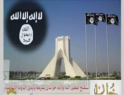 ISIS threatens Iran: A notice published in Iranian media showing ISIS flags flying near the Azadi Tower in Tehran.