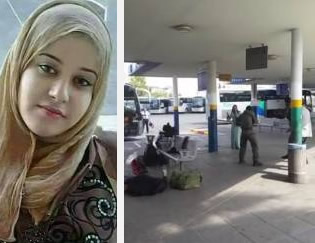 A la derecha: Intento de neutralización de la terrorista en la estación central. A la izquierda: La terrorista Israa Zidan Abd, de Nazaret (Al Mazdar, 9 de octubre de 2015; kinanblan.blogspot.co.il, 9 de octubre de 2015)