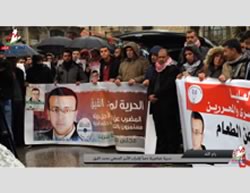 Rallies held in support of the release of Muhammad al-Qiq. Left: Rally and march in Ramallah (YouTube, February 7, 2016).Right: Rally in Nablus (Facebook page of Paldf, February 8, 2016).