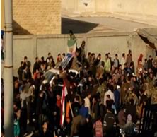 Residents of Nubul and Al-Zahra wave the Iranian flag after supporters of the Syrian regime take control of the towns (Twitter account of @Goftaniha, February 4, 2016).