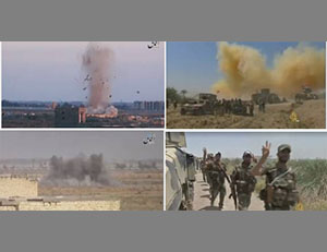 Right: The Iraqi Army on the outskirts of Fallujah (Al-Jazeera, May 29, 2016). Left: Mortar shells fired by ISIS at an Iraqi Army base south of Fallujah (Aamaq, May 29, 2016)