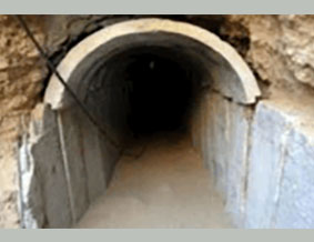 The entrance to a long tunnel uncovered by the Iraqi Army northeast of Fallujah. 