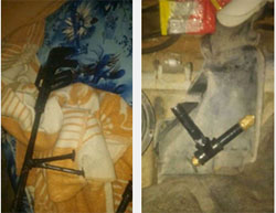 An improvised gun (left) and a pipe bomb (right) found in an Israeli security force action in the Nur al-Shams refugee camp in Tulkarm (Facebook page of the Israel Police Force, September 11, 2016).