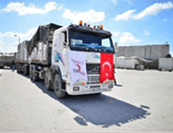 Trucks carrying humanitarian aid from Turkey enter the Gaza Strip through the Kerem Shalom crossing (Paltimes, September 8, 2016).