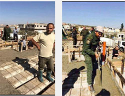 Operatives of the Palestinian national security forces help rebuild the house of Palestinian terrorist Ahmed Zakarna in the town of Qabatiya (Facebook page of Jenin al-Hadath, November 8, 2016) 