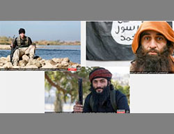 Suicide bombers who carried out a terrorist attack against the Iraqi security forces in the Al-Tamim neighborhood (Haqq, December 9, 2016). Right: The suicide bomber Abu Ahmed the Syrian. Center: Abu Hamza al-Moslawi. Left: Abu al-Ghamedi Kanasfera (?) (Haqq, December 9, 2016)