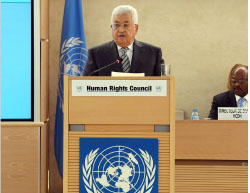 Mahmoud Abbas speaks at the UN Human Rights Council in Geneva (Wafa, February 27, 2017).