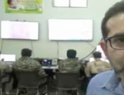 Joint Syrian-Iranian operations room set up in Aleppo before the Syrian Army attack in October 2015, with the participation of Iranian fighters. The poster in the upper left-hand corner shows Khomeini, Khamenei and an unidentified person. The Iranian correspondent who reported about the activity of the operations room is seen on the right (Fars, October 22, 2015)