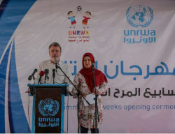 Bo Schack, director of UNRWA operations in the Gaza Strip, officially opens the agency's summer camps, 2016 (Felesteen, July 23, 2016). According to UNRWA, 165 thousand children attended its summer camps in 2016. The camps were another point of conflict between UNRWA on the one hand and Hamas and other extreme Islamic elements on the other, but in recent years the conflict seems to have died down somewhat.