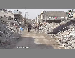 Rue détruite dans l'Ouest de Mossoul. 