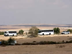 The first convoy of Palestinian terrorists leaves Damoun jail on Mt. Carmel north for the Hasharon jail the center of the country