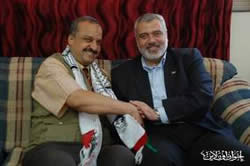 Ismail Haniya, head of the de facto Hamas administration in the Gaza Strip meets with Dr. Muhammad al-Baltagi