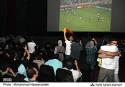 Iranian fans watching the World Cup games at Tehran’s Azadi cinema