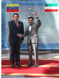 Ahmadinejad greeting Hugo Chavez in Tehran