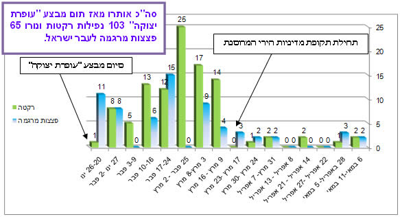 ירי רקטות ופצצות מרגמה מאז תום  מבצע ”עופרת יצוקה”