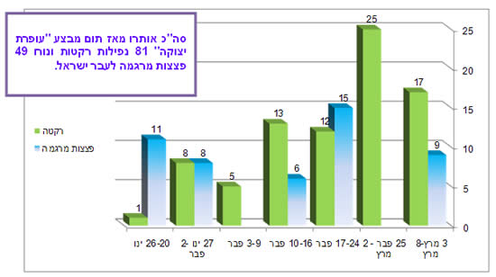 ירי רקטות ופצצות מרגמה מאז תום מבצע ”עופרת יצוקה“