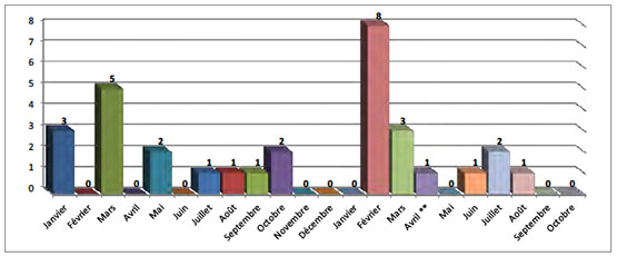 Répartition mensuelle des tirs de roquettes