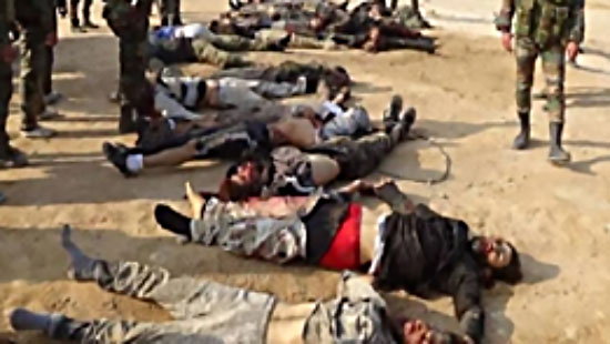 Bodies of ISIS operatives killed in the clashes with the Syrian army (Butulat Al-Jaysh Al-Suri, a website affiliated with the Syrian army, September 30, 2017)