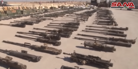 Right: ISIS’s anti-aircraft guns. Left: Anti-tank rocket launchers (SANA YouTube account, October 19, 2017)