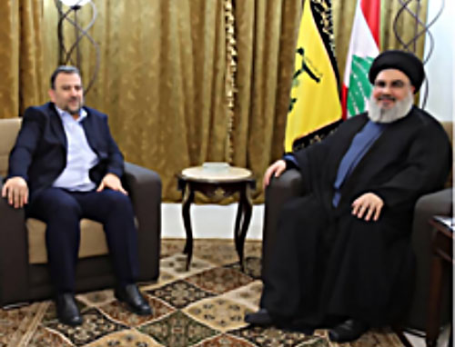 Saleh al-'Arouri meets with Hassan Nasrallah (Felesteen, November 1, 2017).