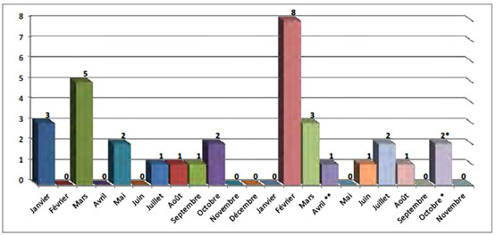 Répartition mensuelle des tirs de roquettes