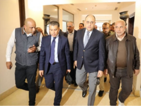 An Egyptian security delegation accompanied by Tawfiq Abu Na'im (right) on its arrival in the Gaza Strip. Abu Na'im is responsible for the security forces in the Gaza Strip (Ma'an, November 27, 2017).