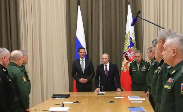 Putin and Assad meeting with senior officials from the Russian Ministry of Defense and the General Staff (Kremlin website, November 21, 2017)