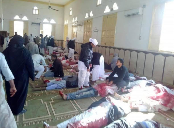 Bodies of some of the people killed in the terrorist attack in the Al-Rawdah mosque (Haqq, November 25, 2017)