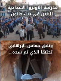 Le collège pour garçons de l'UNRWA à Beit Hanoun au Nord de la bande de Gaza et le tunnel (Page Facebook en arabe du coordinateur des activités du gouvernement israélien dans les territoires, 29 octobre 2017)