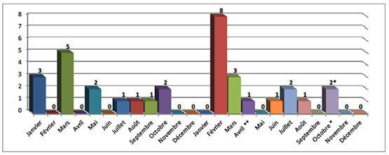 Répartition mensuelle des tirs de roquettes