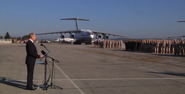 President Vladimir Putin speaking at Hmeymim base (Kremlin website, December 11, 2017)