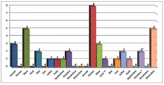 Répartition mensuelle des tirs de roquettes